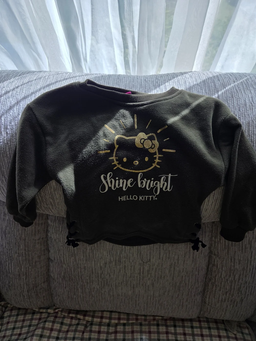 Justice Black Hello Kitty 'Shine Bright' Sweatshirt with Gold Graphic